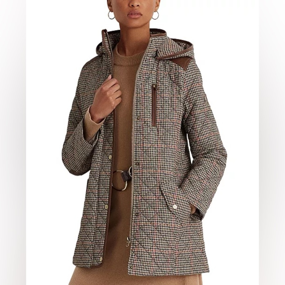Ralph Lauren Women's Hooded Quilted Coat, Created for Macys - BOX HOUNDSTOOTH